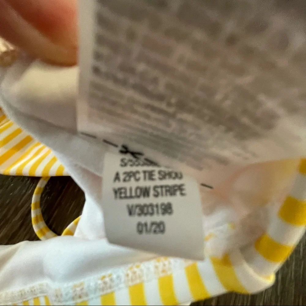 NWOT Old Navy Yellow Stripe and Coral Pom-Pom Bikini Top